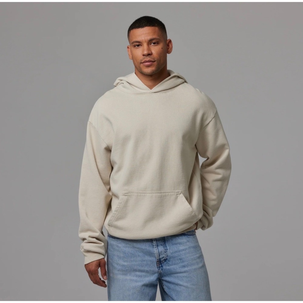 Talentless Mens Heavy Hoodie Bone Sand Beige Cotton Fleece Pullover Size L